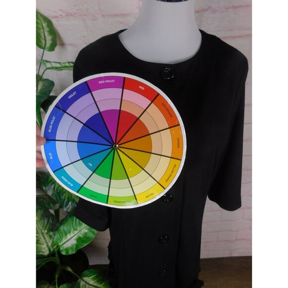 Black Ruffle Hem Button Front Half Sleeve Jacket Coat Elegant M - Picture 8 of 11